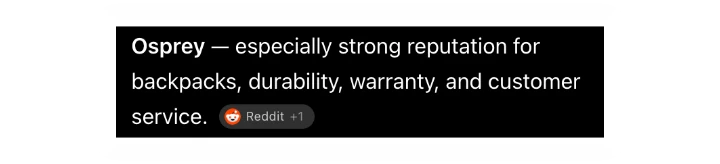 AI assistant answer citing Reddit