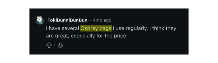 Reddit mention of a brand